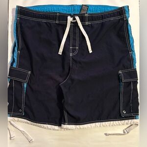 No Boundaries Navy and Turquoise Men's Swim Board Shorts